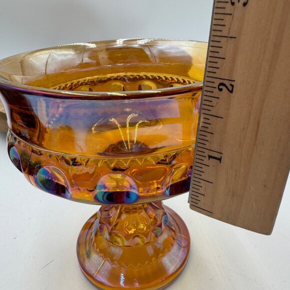 Indiana Carnival Glass Kings Crown Thumbprint Amber Compote Pedestal Candy Dish - Picture 9 of 9